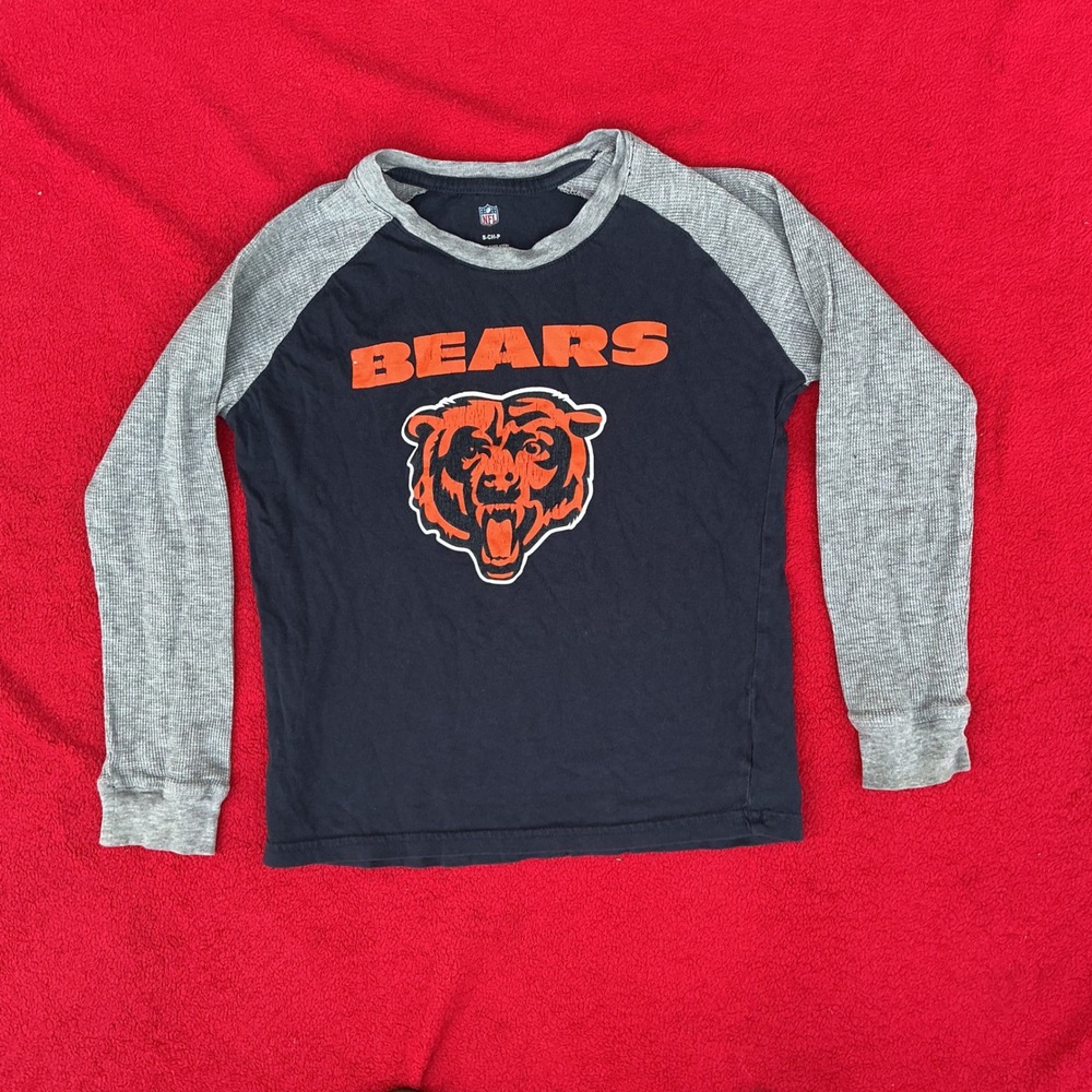 NFL Chicago Bears Shirt Kids Size S Navy Blue Excellent Raglan Thermal Sleeve